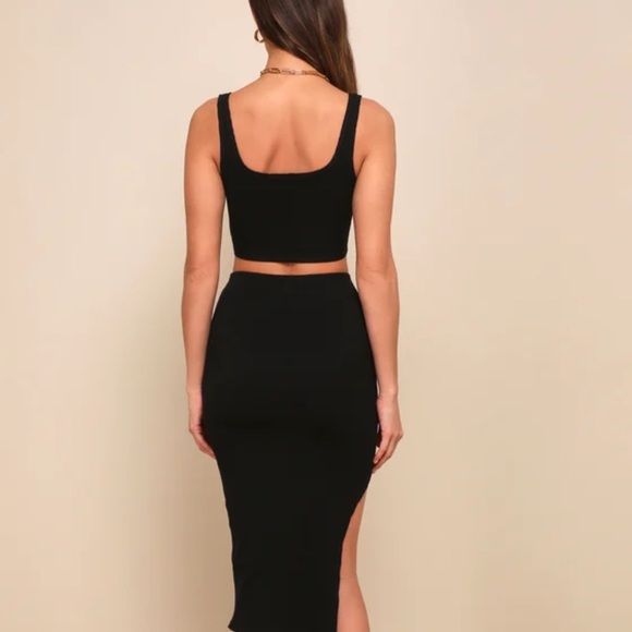 Black Ribbed Bodycon Two-Piece skirt set - Picture 8 of 10